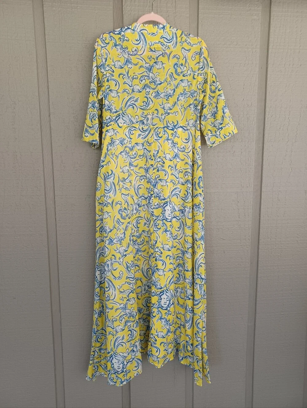 Tory Burch Printed Cotton Maxi Dress Size S Women Pocket Drawstring Resortwear